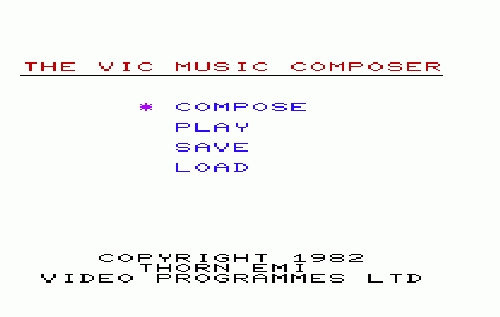 Vic Music Composer title screen for Vic-20